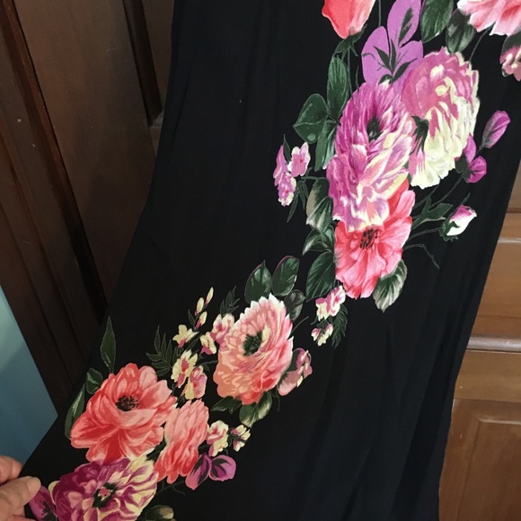 Vintage black, floral, midi dress - M - L - Picture 2 of 4